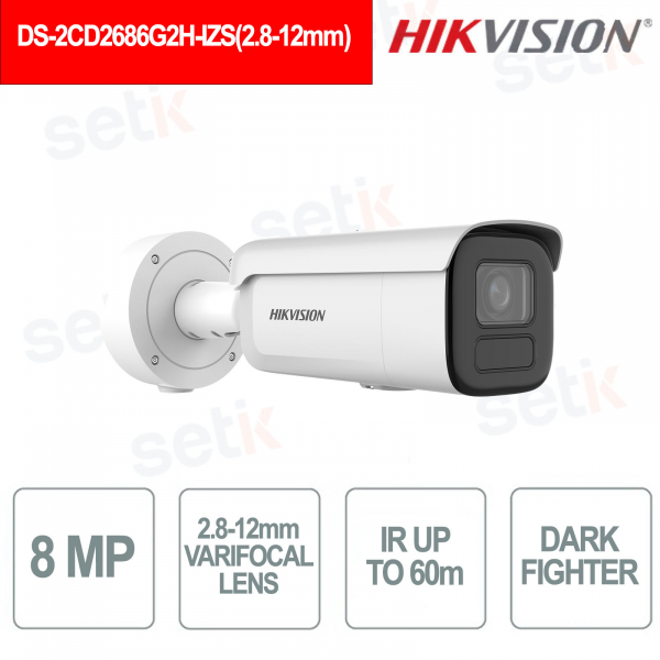 DS-2CD2686G2H-IZS 8MP Varifocal 2.8-12mm AcuSense DarkFighter IP67 IK10 IR 60m H.265+ - Hikvision
