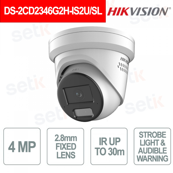 Caméra AcuSense 4 MP 2,8 mm DS-2CD2346G2H-IS2U/SL IP67 avec WDR 120 dB, portée IR 30 m et alarme active - Hikvision