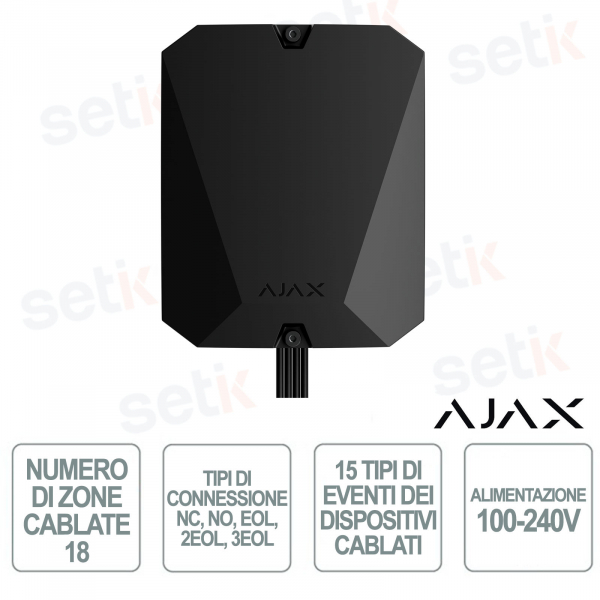 Ajax Superior MultiTransmitter Fibra Nero – Modulo Integrazione 18 Zone con Tecnologia Fibra e Protezione Tamper