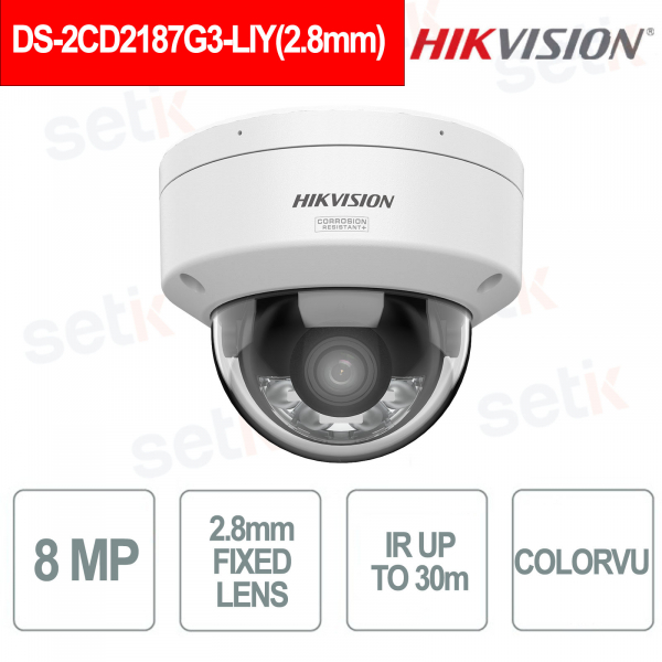 DS-2CD2187G3-LIY 2,8 mm 8 MP ColorVu IP67 IK10 avec éclairage hybride intelligent - Hikvision