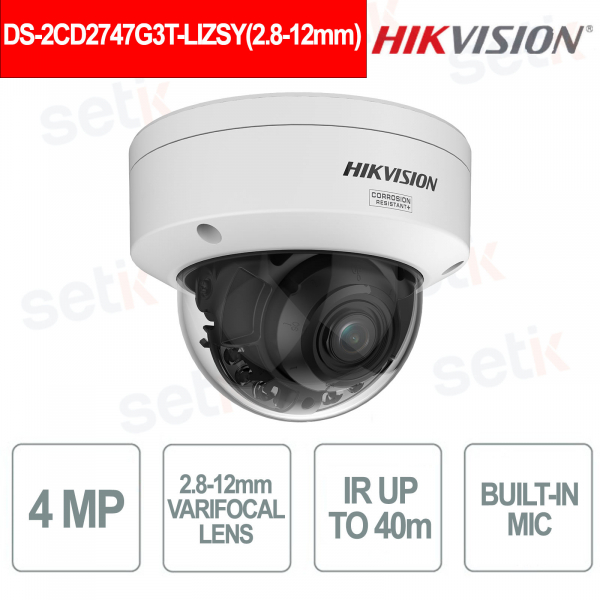 DS-2CD2747G3T-LIZSY Caméra dôme IP varifocale 4 MP 2,8-12 mm ColorVu WDR 130 dB IP67 IK10 H.265+ - Hikvision