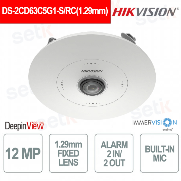 DS-2CD63C5G1-S/RC 12MP Fisheye 360° Fixed Lens 1.29mm Deep Learning People Counting - Hikvision