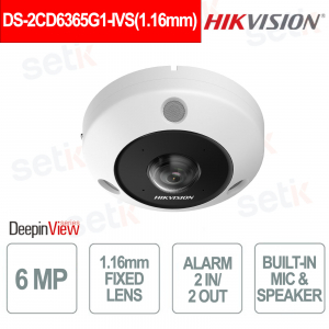 DS-2CD6365G1-IVS 6MP Fisheye 360° 1.16mm IR 15m DeepinView IP67 IK10 - Hikvision