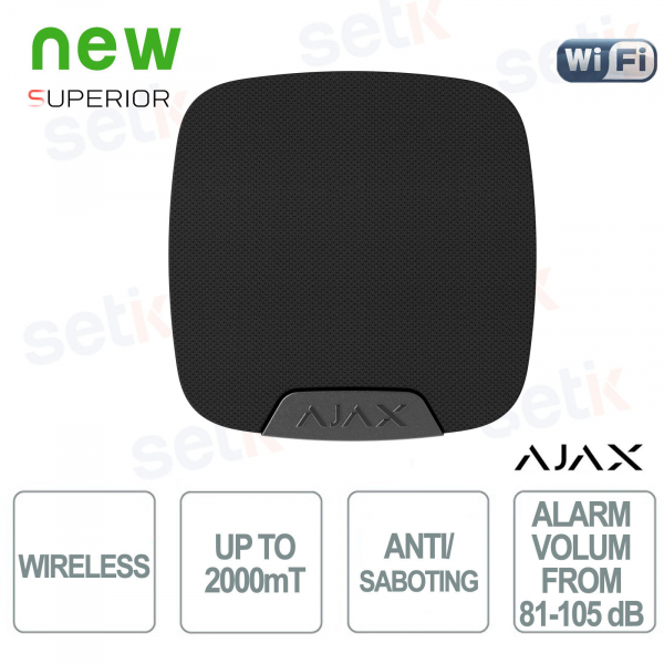 Superior HomeSiren Jeweller Nero Sirena Wireless 105 dB con LED, Anti-Sabotaggio e Portata 2000 m - Ajax