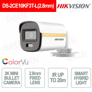 DS-2CE10KF3T-L 2.8mm 3K ColorVu Bullet IP67 with WDR 130dB and Smart Hybrid Light - Hikvision