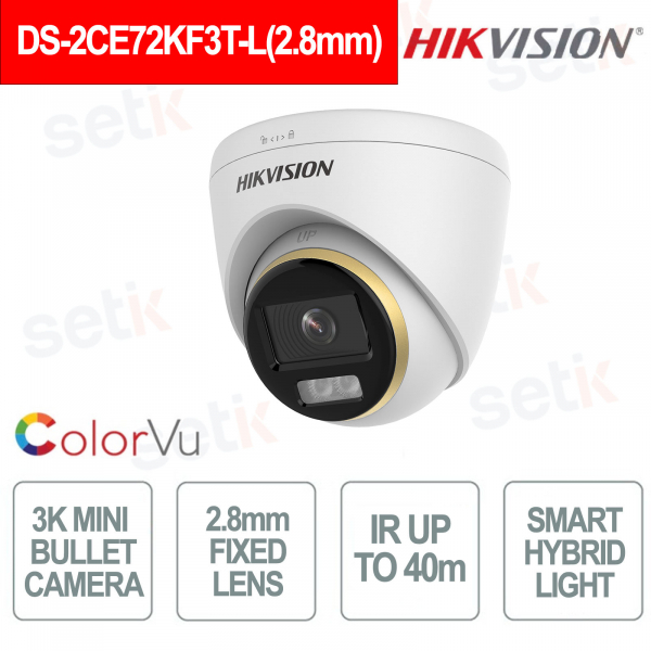 Projecteur tourelle DS-2CE72KF3T-L 2,8 mm 3K ColorVu IP67 avec WDR 130 dB et éclairage hybride intelligent - Hikvision