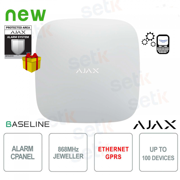 Ajax Hub (2G) Jeweller Bianco – Centrale Antifurto Smart con Connessione Cloud e Batteria 15h