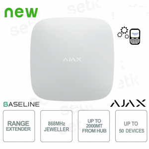 Ajax ReX Jeweller Bianco: Range Extender Professionale a Lunga Portata