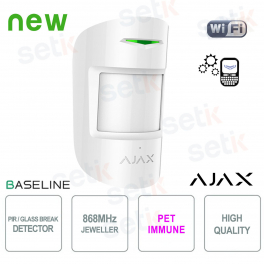 Ajax CombiProtect Jeweller Blanc : Détecteur de bris de verre et PIR sans fil haute sécurité