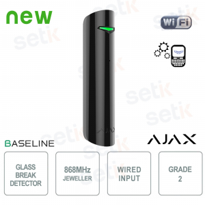 Ajax GlassProtect Jeweler Noir : Capteur de bris de verre sans fil haute précision