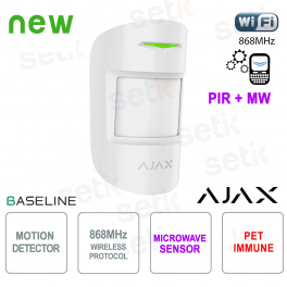 Ajax MotionProtect Plus Jeweler White : Détecteur de mouvement PIR sans fil haute précision + micro-ondes
