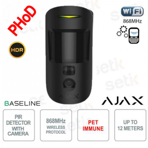 Ajax MotionCam HDR (PhOD) Jeweller Nero – Rilevatore di movimento IR wireless con sensore PIR e foto-verifica HDR