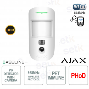 Ajax MotionCam HDR (PhOD) Jeweller Bianco – Rilevatore di movimento IR wireless con sensore PIR e foto-verifica HDR