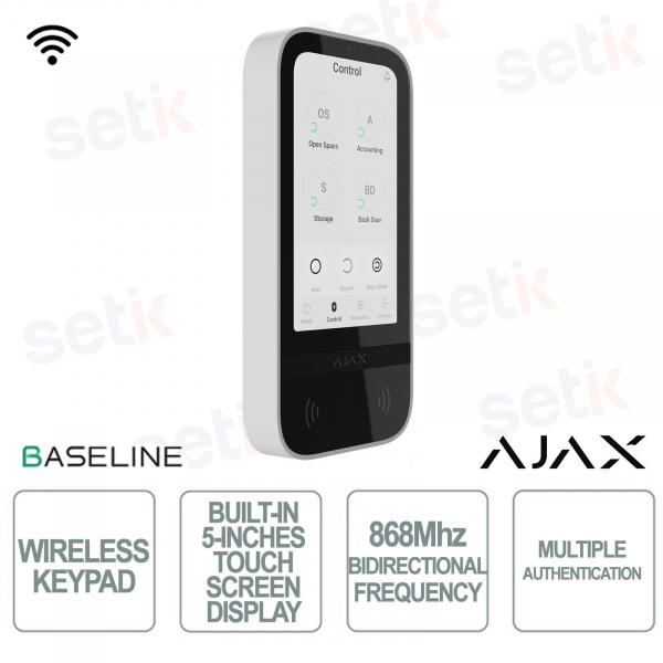 Ajax KeyPad TouchScreen Jeweller Bianco: Tastiera Touch 5" con Sicurezza Avanzata