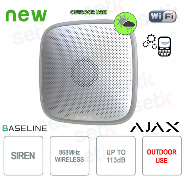 Ajax StreetSiren Jeweller Bianco: Sirena Wireless 113 dB per Sicurezza Avanzata