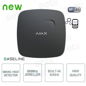 Ajax FireProtect Jeweller Nero Rilevatore di Fumo e Calore Wireless con Allarme Integrato
