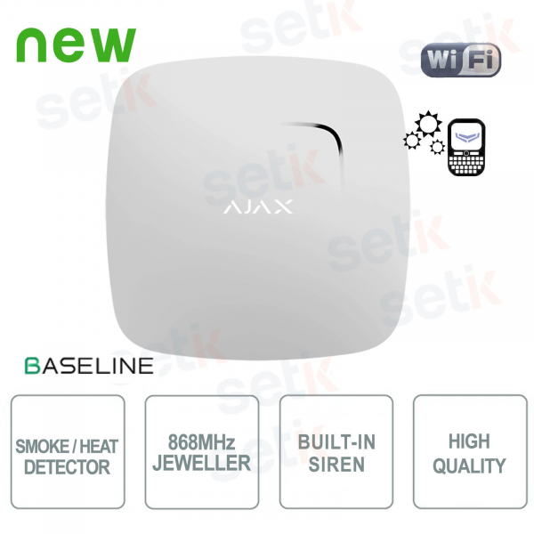 Ajax FireProtect Jeweller White Wireless Smoke and Heat Detector with Integrated Alarm
