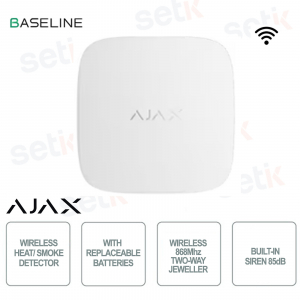 Ajax FireProtect 2 RB Bianco Jeweller Rilevatore di Fumo e Calore Wireless con Sensore Avanzato e Sirena Integrata