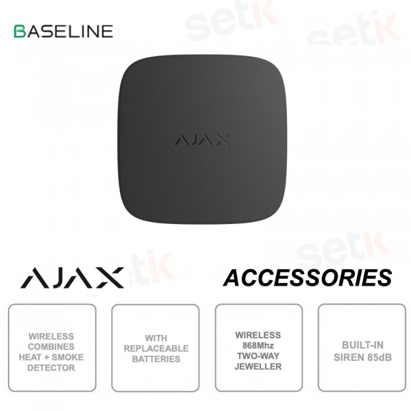 Ajax FireProtect 2 RB Nero – Rilevatore Antincendio Wireless con Sensore Fumo, Calore e Monossido di Carbonio Jeweller