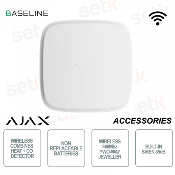 Ajax FireProtect 2 AC Bianco – Rilevatore Fumo e Calore a Rete Jeweller