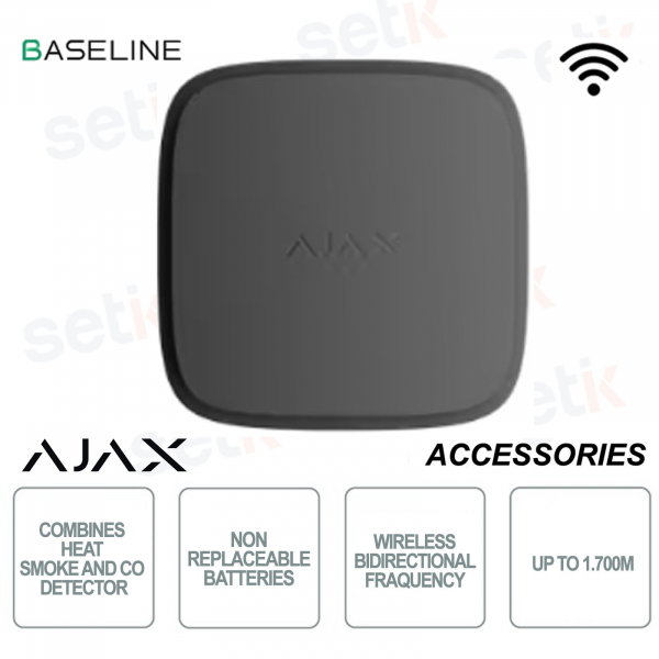 Détecteur de fumée, de chaleur et de monoxyde de carbone Ajax FireProtect 2 AC Jeweller Noir – Détecteur de fumée intelligent