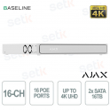 Ajax H2D16PAC 16-Channel 4K NVR with 8 PoE, AI, H.265, and 2 16TB HDDs, ONVIF, White for Professional IP Video Surveillance