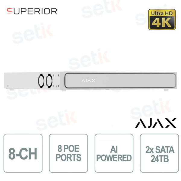Enregistreur vidéo réseau (NVR) Ajax H2DAC 8 canaux noir avec intelligence artificielle intégrée et prise en charge 4K - Ajax