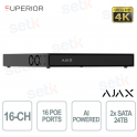 Superior NVR H2DAI16PAC 16 Canali 4K AI con 16 PoE 200W e HDD 24TB Nero per Videosorveglianza IP Professionale - Ajax