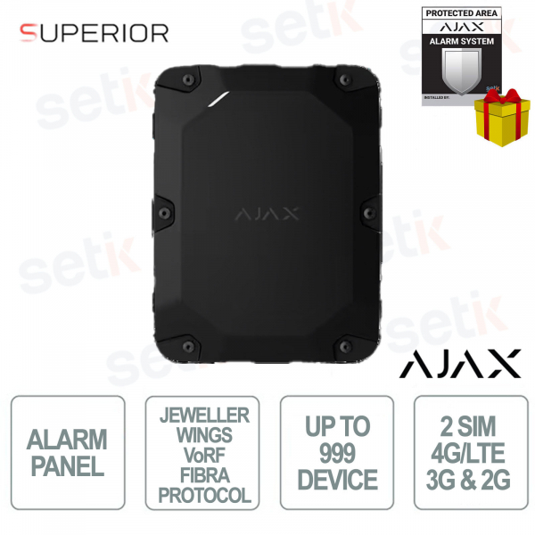 Ajax Superior MegaHub Noir – Panneau de contrôle hybride pour 999 appareils avec fibre optique, LTE et Wi-Fi de niveau 3