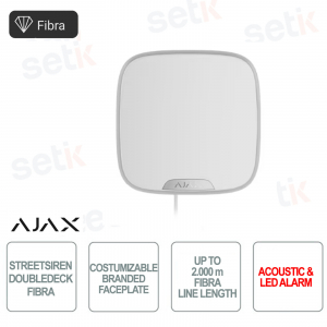 Ajax Superior StreetSiren DoubleDeck Fibra Bianco Sirena 113 dB IP54 con Brandplate e Comunicazione Fibra 2000 m