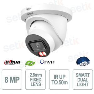 IPC-HDW5859TM-ASE-IL 8MP 4K AI WizMind with 2.8mm Fixed Lens and Smart Dual Light 50m IP67 - Dahua