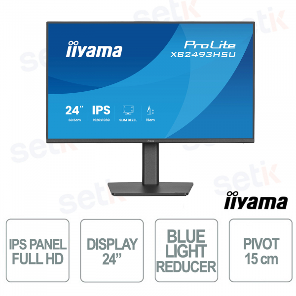 Moniteur iiyama ProLite XB2493HSU-B1 24" IPS Full HD 120 Hz, pivotant, sans scintillement, HDMI, DisplayPort, hub USB