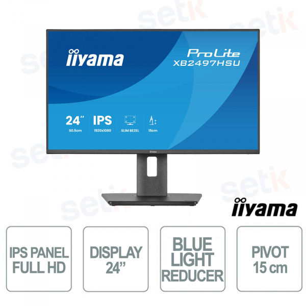 Monitor iiyama ProLite XB2497HSU-B1 24" IPS Full HD 120Hz, Pivot, USB Hub, HDMI, DisplayPort, Flicker Free