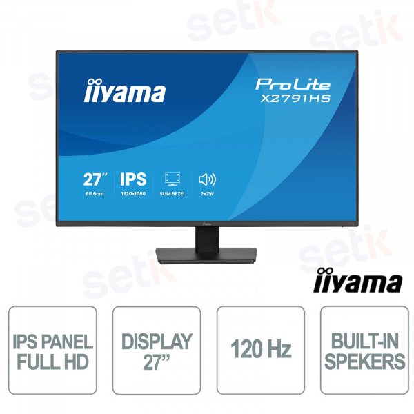 iiyama ProLite X2791HS-B1 27" IPS Full HD 120Hz monitor, Adaptive Sync, Flicker Free, HDMI, DisplayPort, integrated speakers