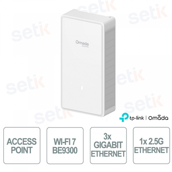Access Point Wi-Fi 7 TP-Link Omada EAP775-Wall Tri-Band BE9300, porte 2.5G PoE, Omada SDN, 380+ client, installazione a parete