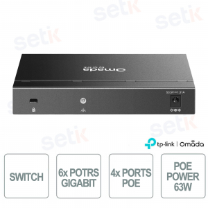SG2206MP Switch Gigabit 6 Porte con 4 PoE+, Slot SFP, Gestione Cloud SDN e Budget PoE 63W per Reti Aziendali - Omada