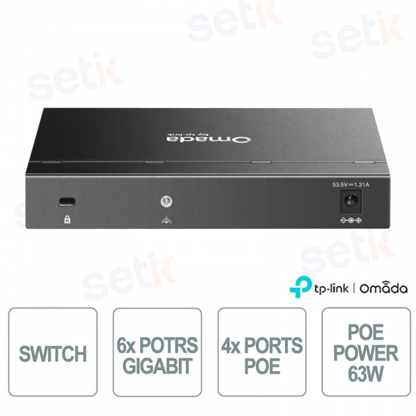 SG2206MP 6-Port Gigabit Switch with 4 PoE+, SFP Slots, SDN Cloud Management, and 63W PoE Budget for Enterprise Networks - Omada