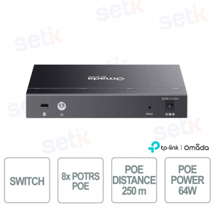 ES208GP 8-Port Gigabit PoE+ Switch with SDN Cloud Management, 64W PoE Budget for Video Surveillance - Omada