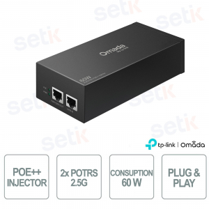 POE370S Iniettore PoE++ 10G con 2 Porte RJ45, Potenza 60W per Access Point e IP Camera - Omada