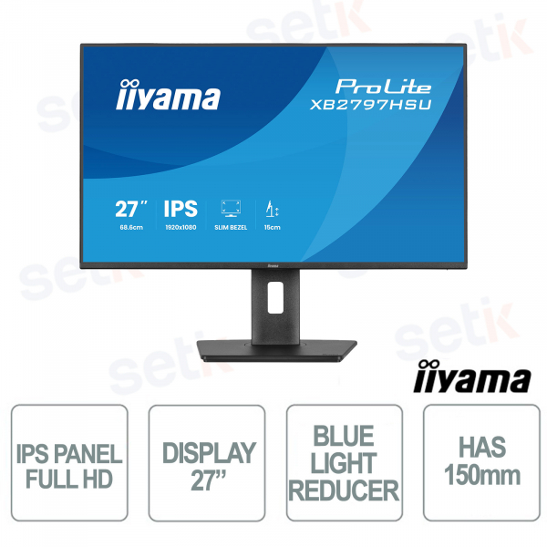 XB2793HSU-B1 Écran IPS Full HD 27" 120 Hz, pied ergonomique réglable, hub USB, HDMI, DisplayPort, sans scintillement - iiyama
