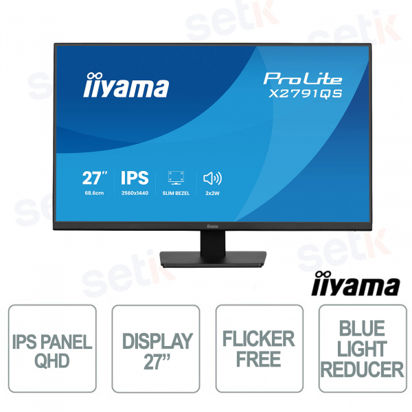 X2791QS-B1 27" QHD IPS 75Hz, Flicker Free, Blue Light, HDMI DisplayPort, integrated speakers - iiyama