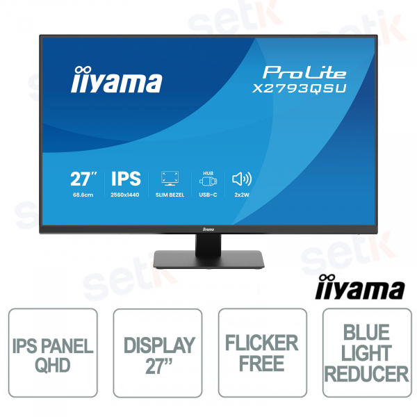 X2791QS-B1 27" QHD IPS 75 Hz, sans scintillement, filtre de lumière bleue, HDMI, DisplayPort, haut-parleurs intégrés - iiyama