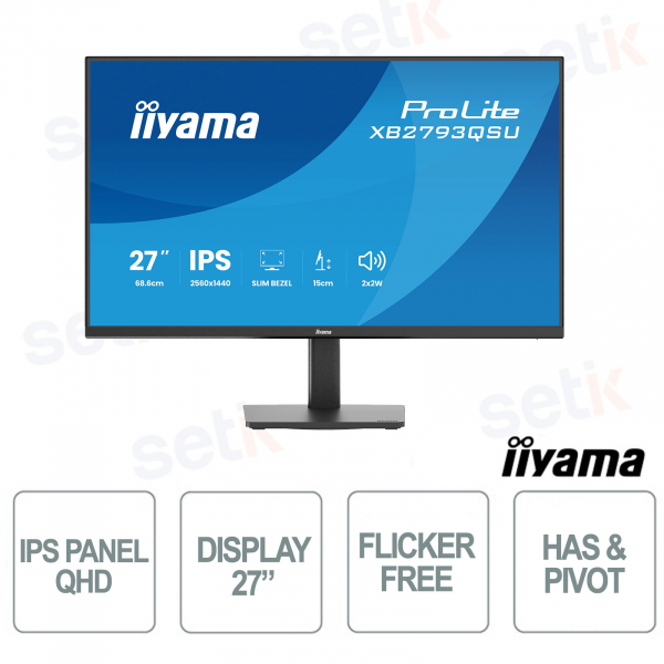 XB2793QSU-B1 27" QHD IPS 75Hz, USB Hub, Adjustable Ergonomic Stand, HDMI DisplayPort, Flicker Free - iiyama