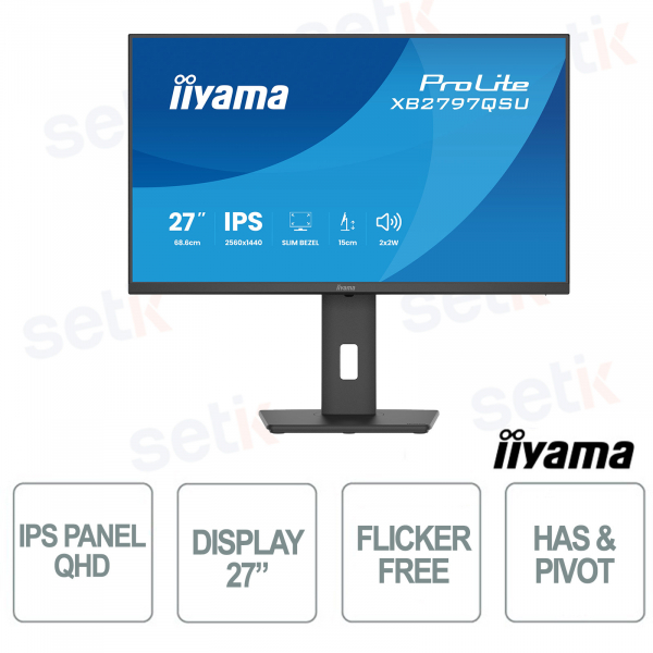 XB2797QSU-B1 27" QHD IPS 75 Hz, hub USB 4 ports, pied ergonomique, HDMI, DisplayPort, confort oculaire certifié TÜV - iiyama