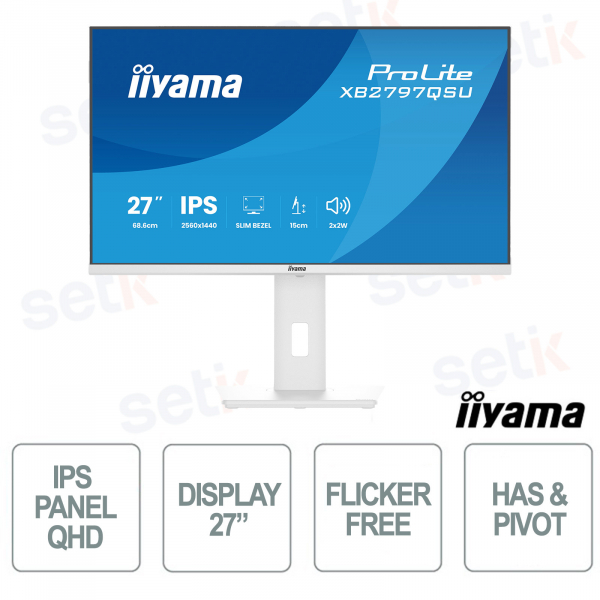 XB2797QSU-W1 27" QHD IPS 75Hz, USB Hub 4 Porte, supporto ergonomico, HDMI DisplayPort, Eye Comfort TÜV - iiyama