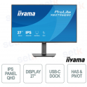 XB2797QSU-B1 27" QHD IPS 75 Hz, hub USB 4 ports, pied ergonomique, HDMI, DisplayPort, confort oculaire certifié TÜV - iiyama