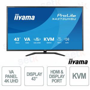 X4373UHSU-B2 Téléviseur VA 4K UHD 43" avec hub USB et connectivité HDMI/DisplayPort pour un multitâche avancé - iiyama