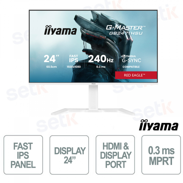 GB2471HSU-W1 Téléviseur 24" Full HD IPS 165 Hz, MPRT 0,3 ms, FreeSync Premium avec hub USB et design blanc - iiyama