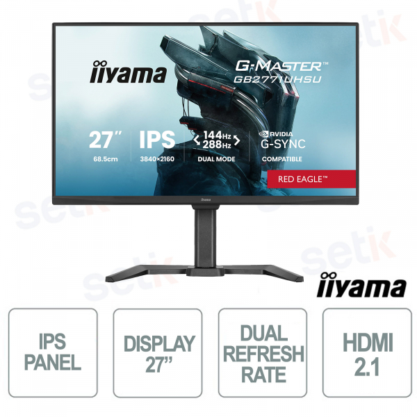 GB2771UHSU-B1 27" 4K 144Hz IPS, 0,8ms MPRT, Dual Mode 288Hz FHD, G-SYNC, 1,07 Miliardi Colori - iiyama
