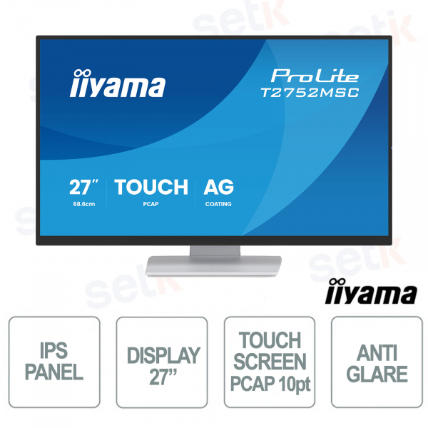 T2752MSC-W1AG Écran tactile IPS Full HD 27" PCAP 10" IP65 HDMI DisplayPort USB Bord à bord - iiyama